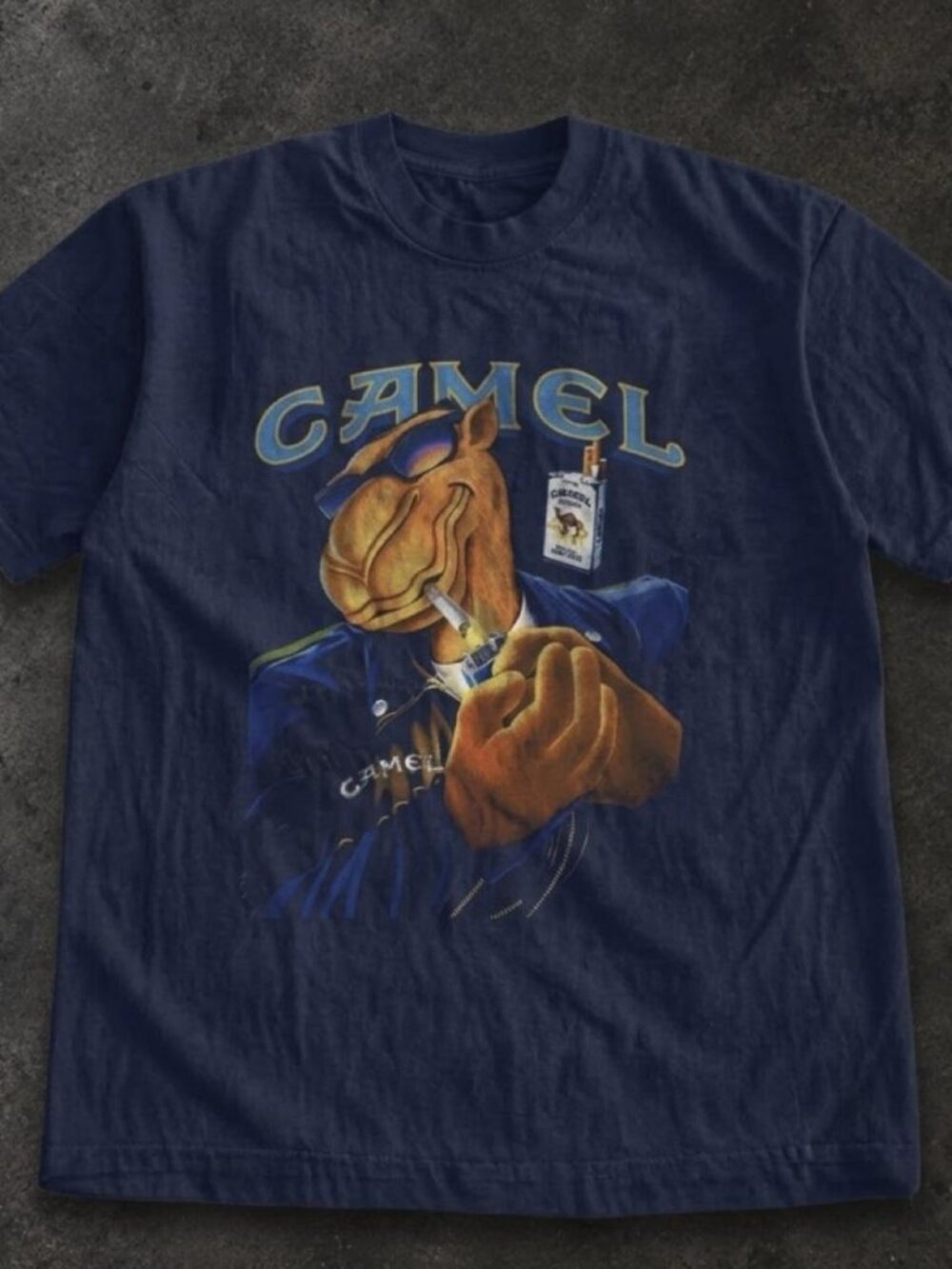 Desert Camel Character Graphic T-Shirt – Navy Illustrated Tee